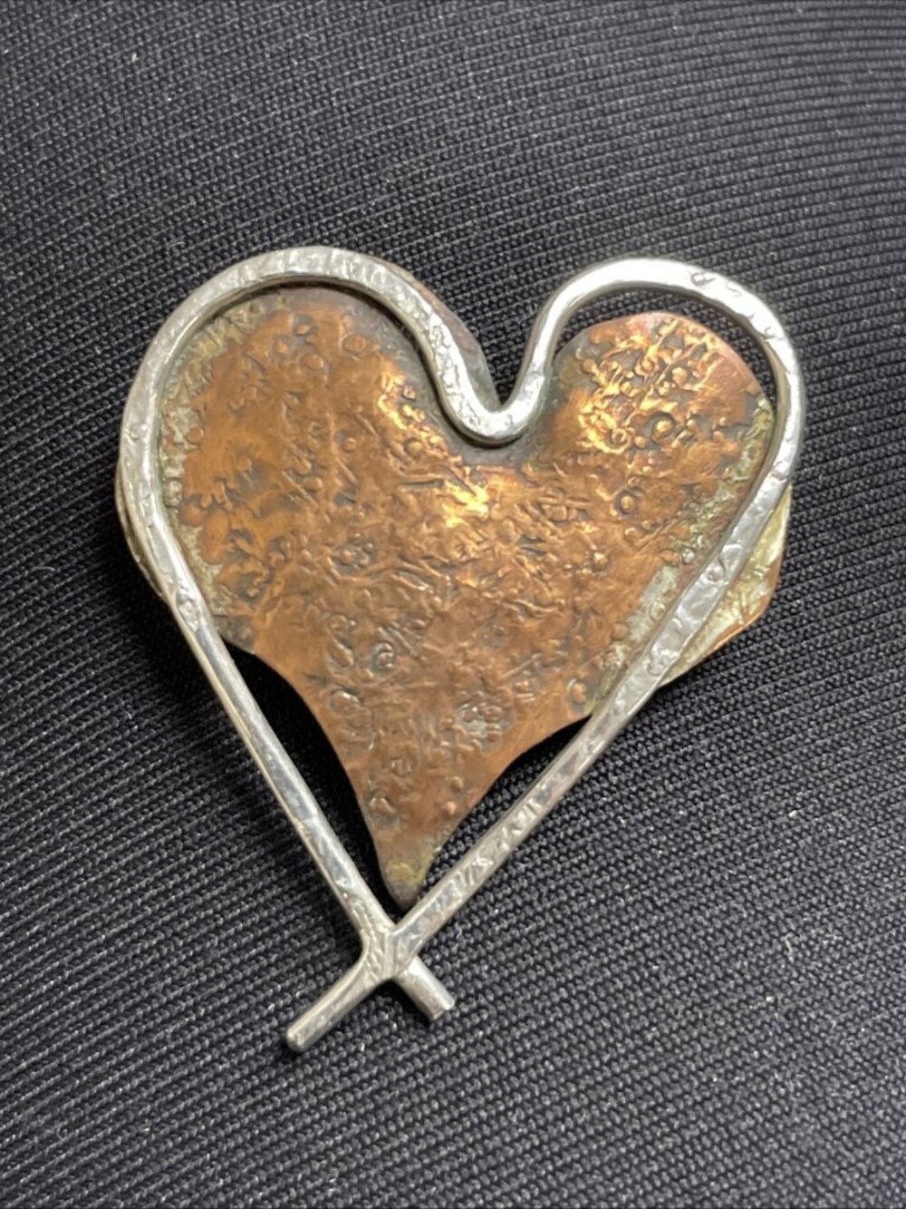VTG Donna Burdic Two Tone Heart Pin Brooch Signed Artisan